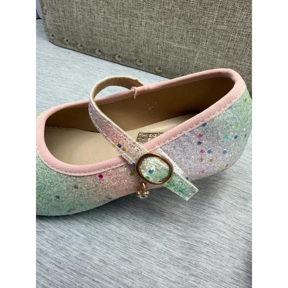 Girls Pastel Ombre Glitter Mary Jane Dress Shoes Block Heel Size 32 EU‎